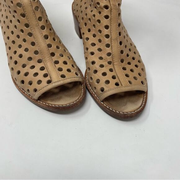 Loeffler Randall Ione Beach Tan Leather Perforated Open Toe Ankle Boots Shoes 6 - Picture 4 of 16